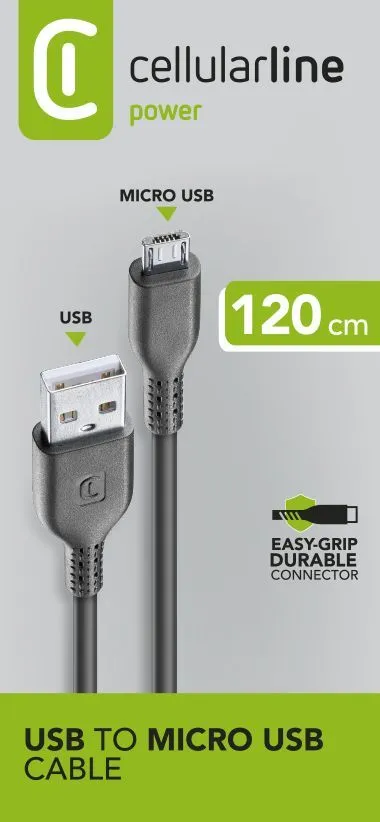 Cellular Line USB-A - Micro-USB B -kaapeli, 1,15 m, Musta