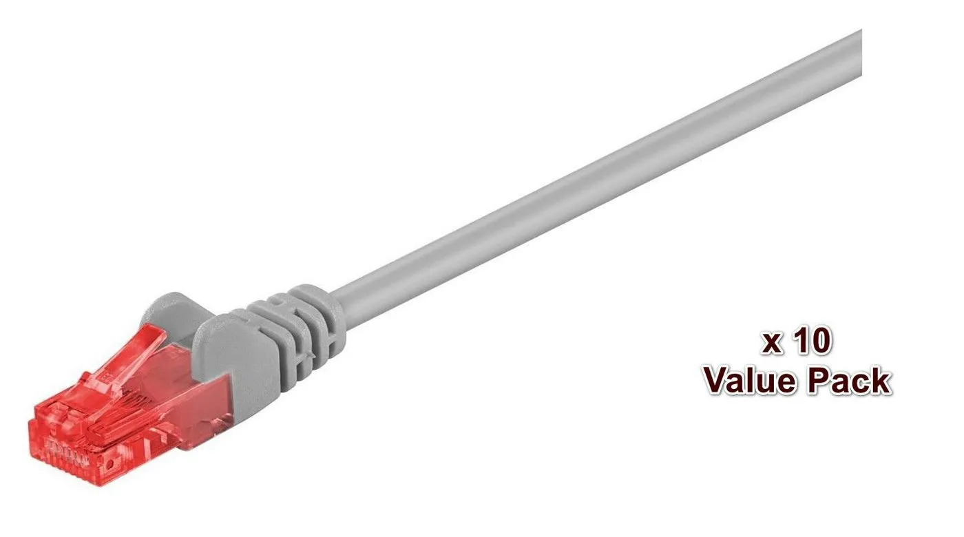 MicroConnect Cat6 U/UTP -verkkokaapeli, 1 m, Harmaa (10-pack)