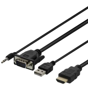 DELTACO VGA till HDMI- och ljudkabel, 1m, FHD, drivs via USB, svart
