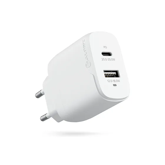 Alogic Rapid Power 32W (20W+12W) GaN 1xUSB-1 1xUSB-A -laturi, Valkoinen