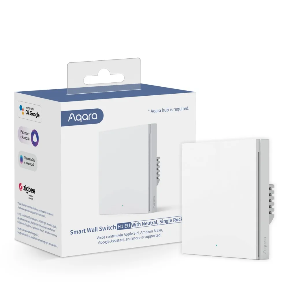 Aqara Smart Wall Switch H1 with neutral, single rocker -yksi valokytkin
