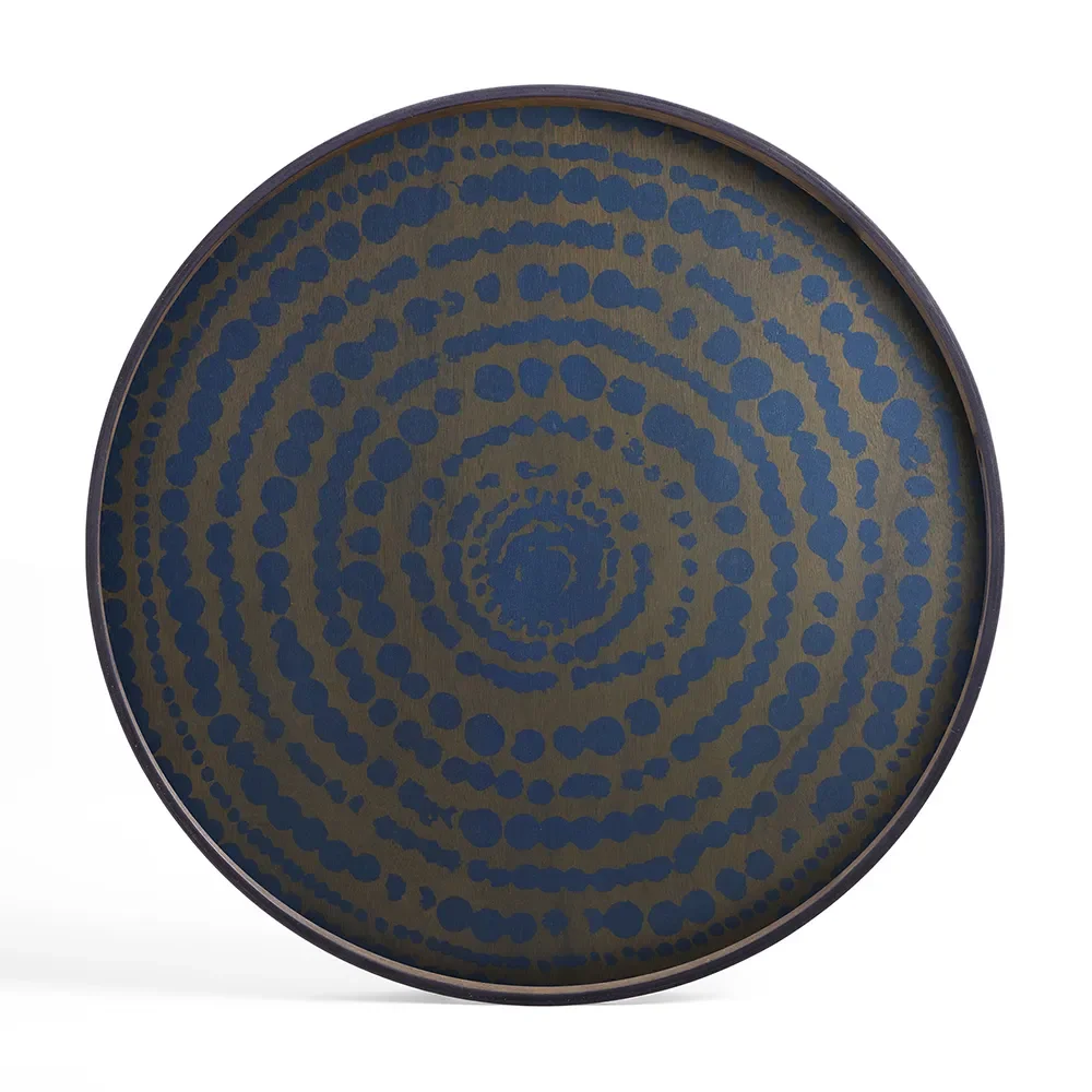 Ethnicraft, Beads  bricka trä Ø92 cm blå