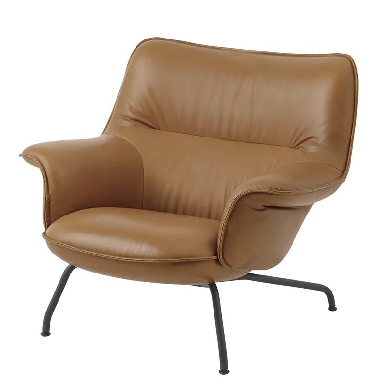 Muuto, Doze Lounge Chair Low Back Tube Base - Refine Leather Cognac Anthracit