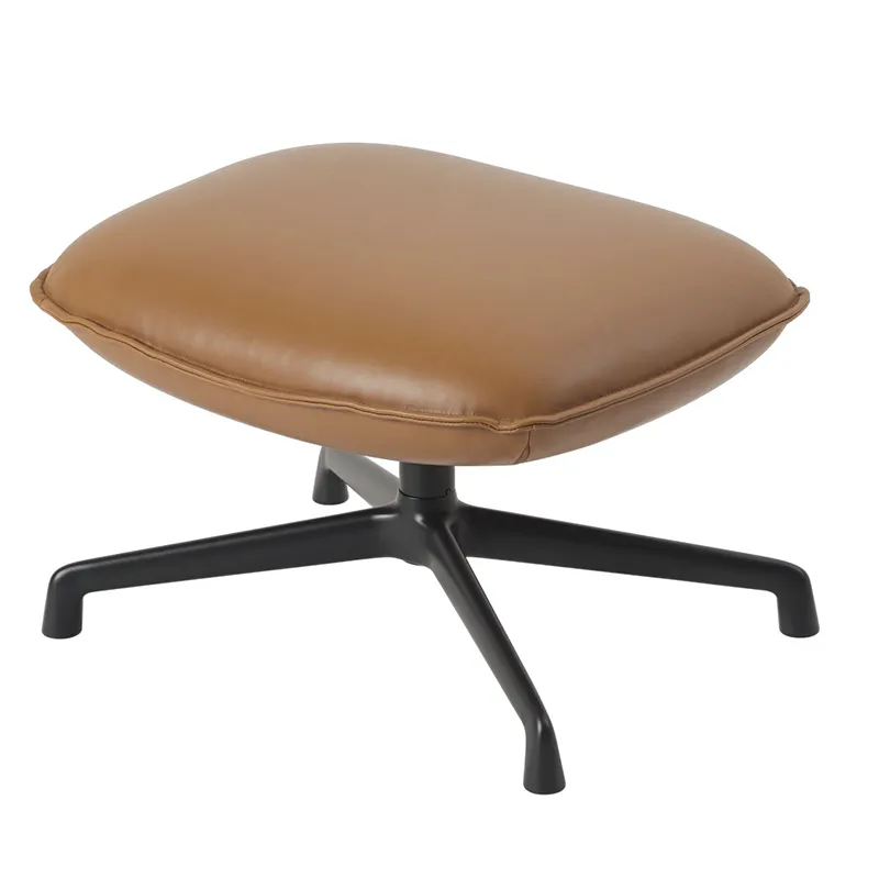 Muuto, Doze Ottoman Swivel Base - Refine Leather Cognac Anthracite Black