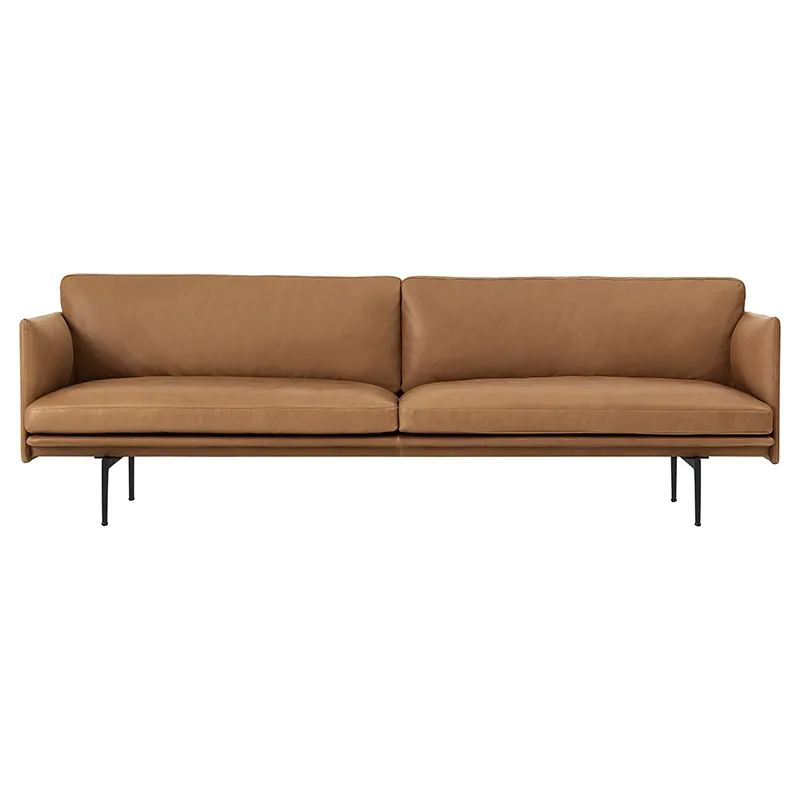 Muuto, Outline Sofa 3-Seater - Black Base - Refine Leather Cognac Black