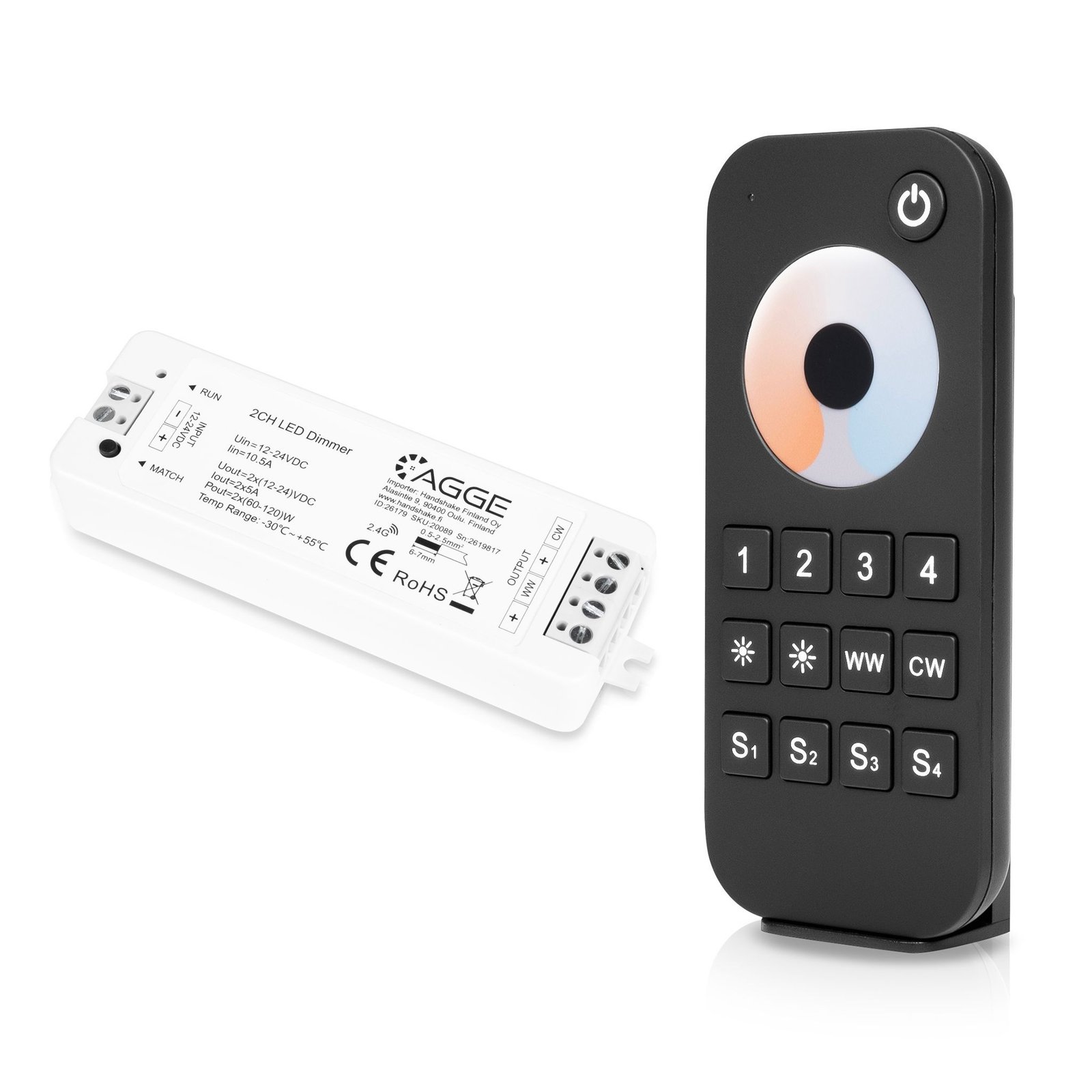 Fjärrkontroll för LED-list AGGE CCT Touch Wheel, RF 2.4 GHz, Fjärrkontroll + Drivdon