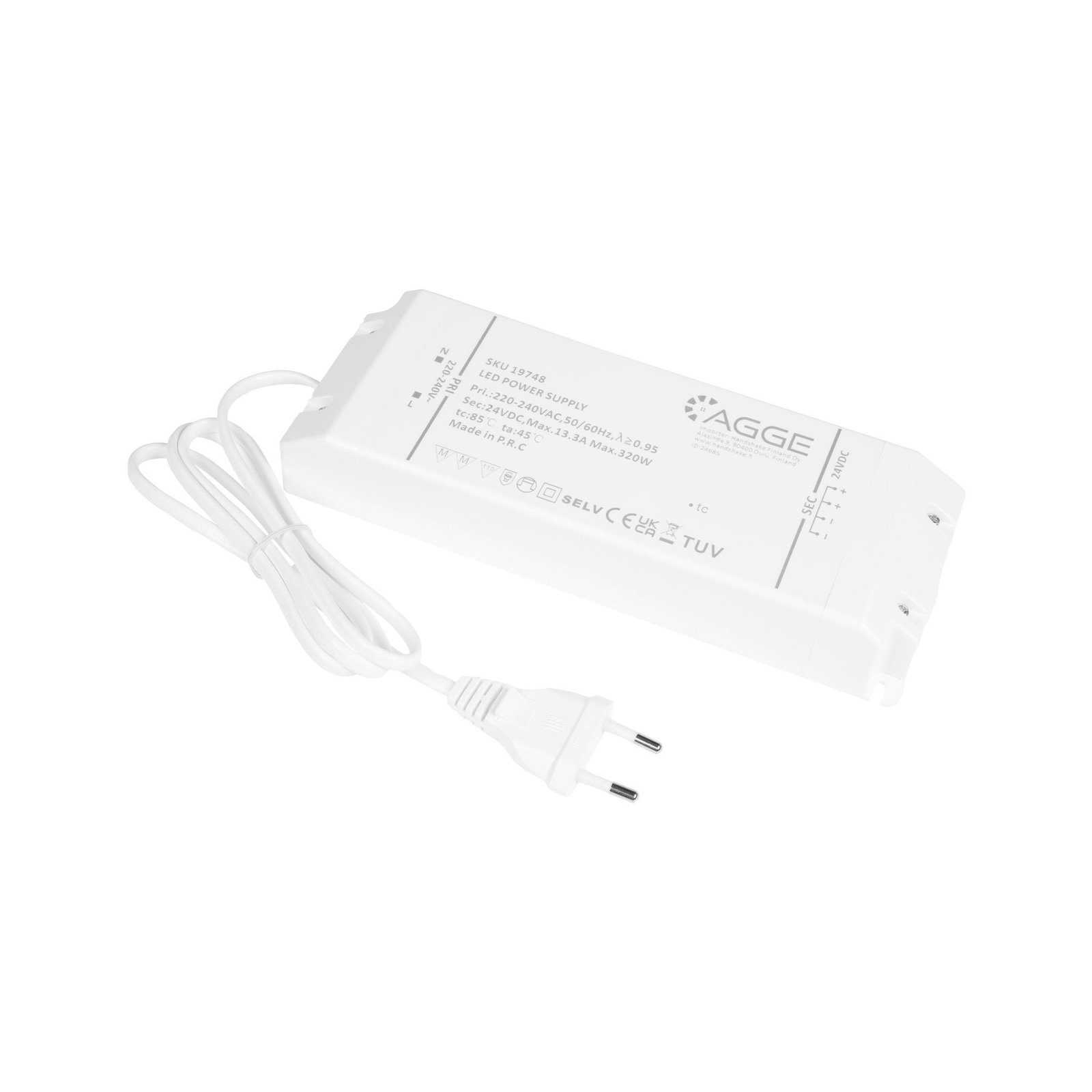 Transformator AGGE 24V, IP20, Max. effekt 320W