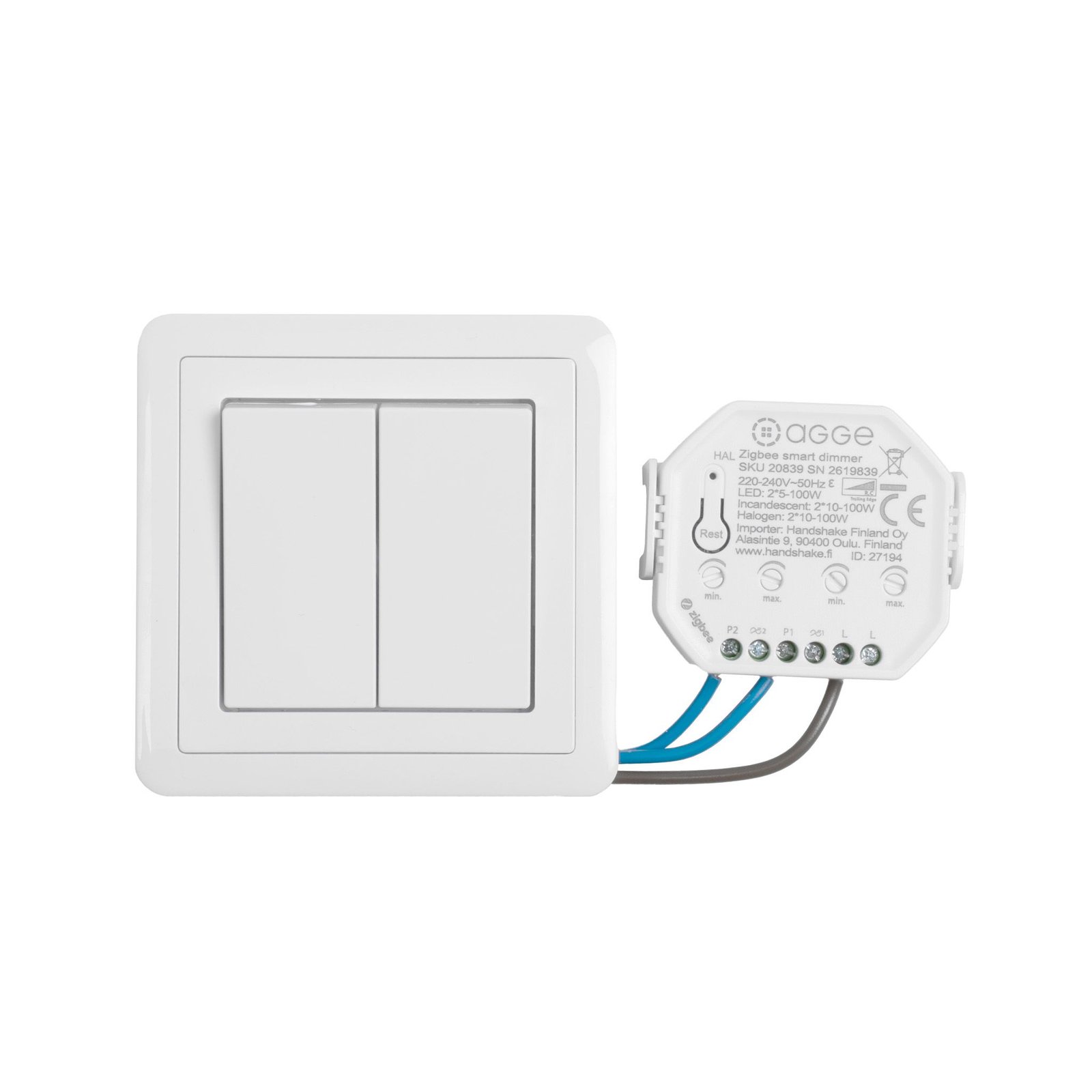 Dimmer AGGE 2-gang Zigbee Push Dimmer - RC / 2x100W