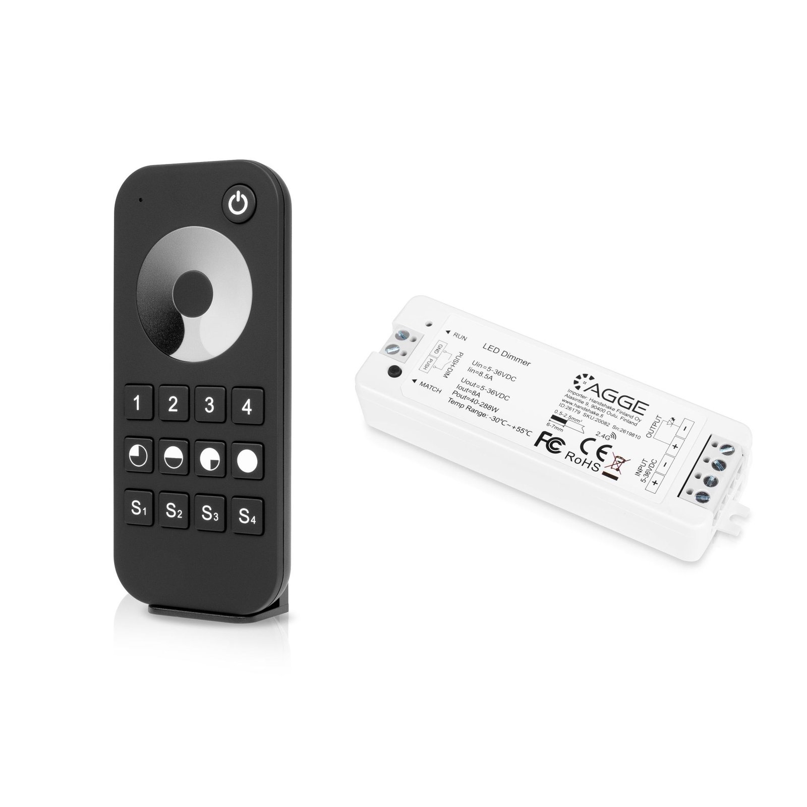 Drivdon till LED-list AGGE Single Color Controller, RF 2.4 GHz, Drivdon + Fjärrkontroll Dimming Touch Wheel