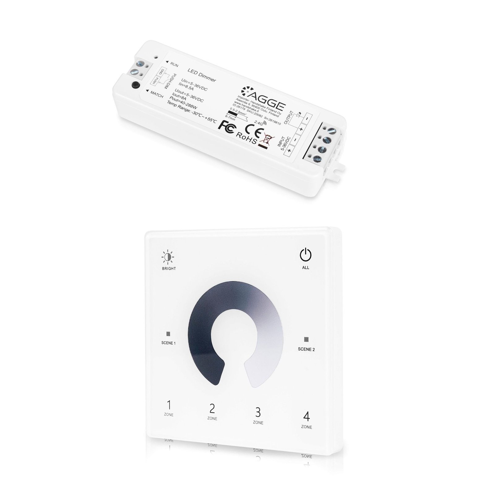 Drivdon till LED-list AGGE Single Color Controller, RF 2.4 GHz, Drivdon + Fjärrkontroll Dimming Wall Mount Touch Panel