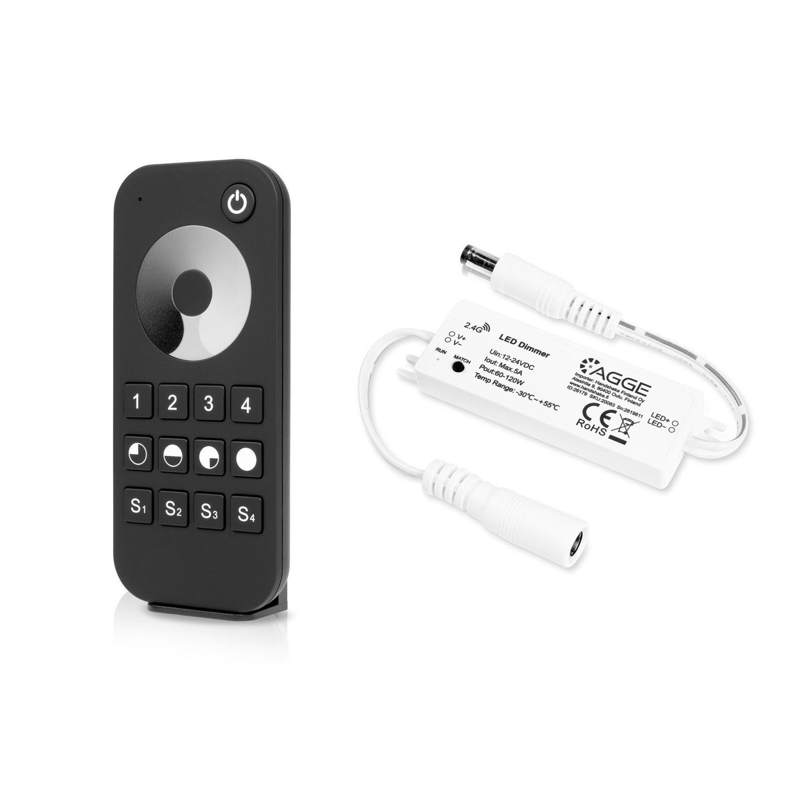 Drivdon till LED-list AGGE Single Color Mini Controller, RF 2.4 GHz, Drivdon + Fjärrkontroll Touch Wheel