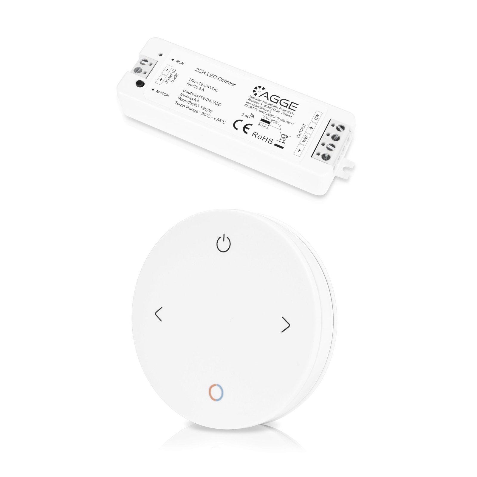 Drivdon till LED-list AGGE CCT Color Controller, RF 2.4 GHz, Drivdon + Fjärrkontroll 4-button