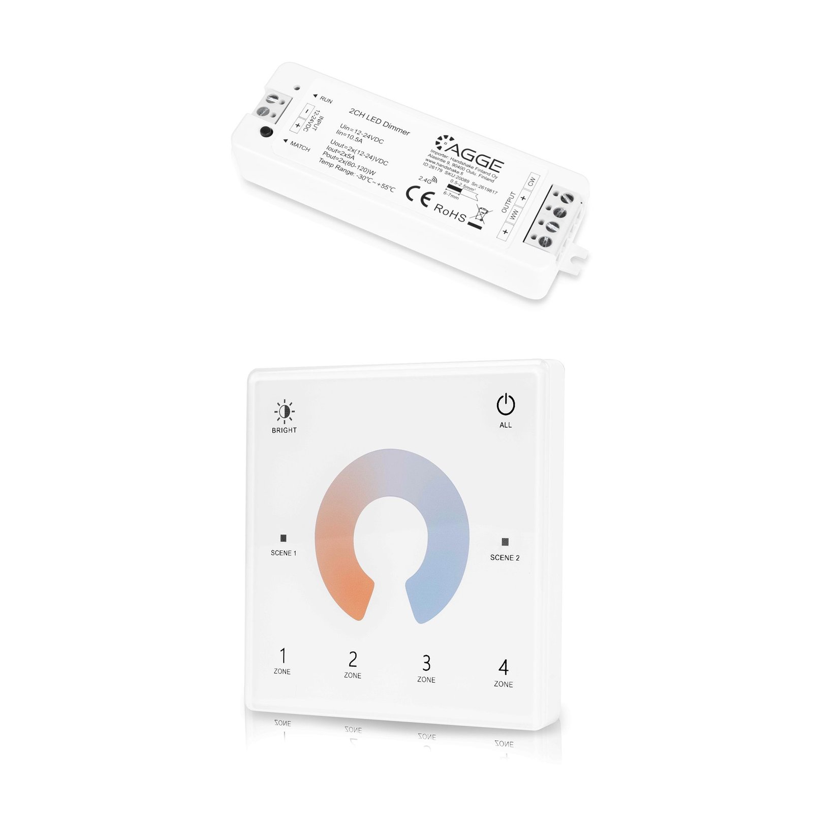 Drivdon till LED-list AGGE CCT Color Controller, RF 2.4 GHz, Drivdon + Fjärrkontroll Wall Mount Touch Panel