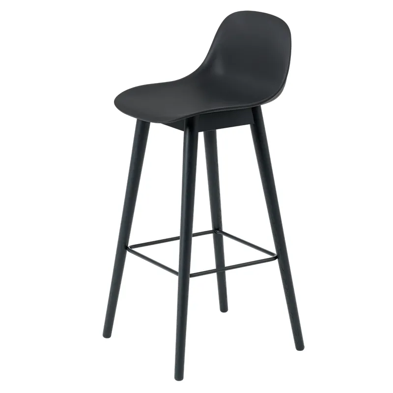 Muuto, Fiber barstol hög Wood Base - 75 cm - Black/Anthracite