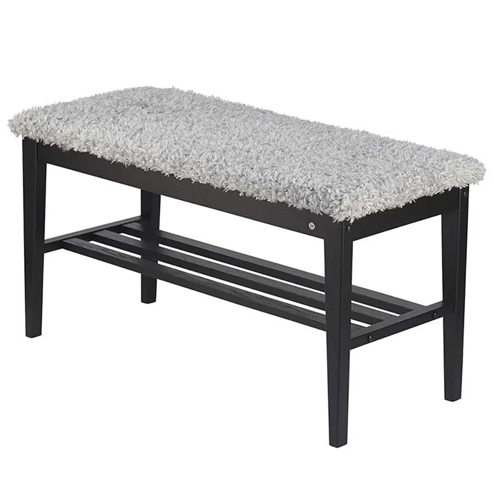 Oscarssons Möbel, Nadja Bänk Svartbetsad Ek/Fårskinnslook ljusgrå