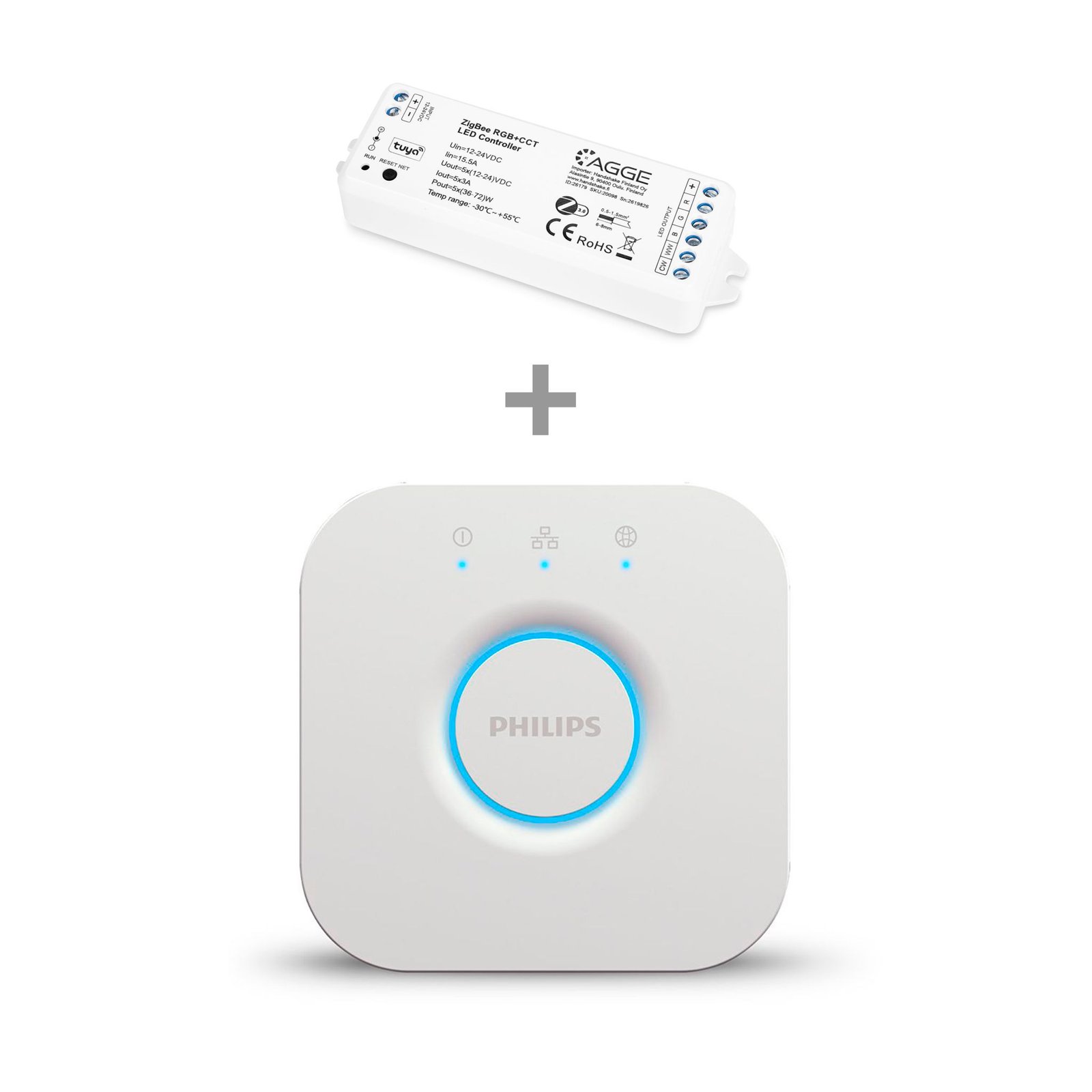 Drivdon till LED-list AGGE RGB+CCT Color Zigbee Controller, Drivdon + Philips Hue Bridge