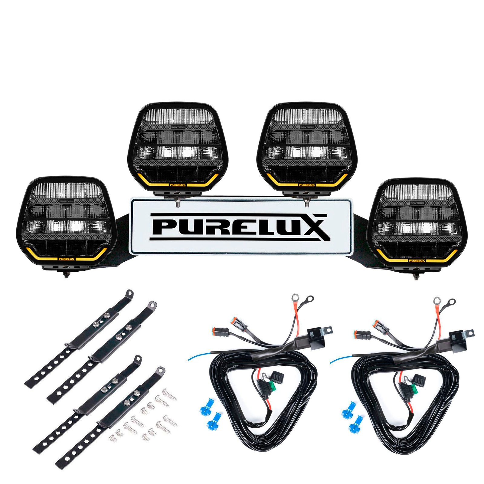 Extraljus Purelux Panther 7 - Rund / 18 cm / 128W, 4 st - Komplett paket (WRC)