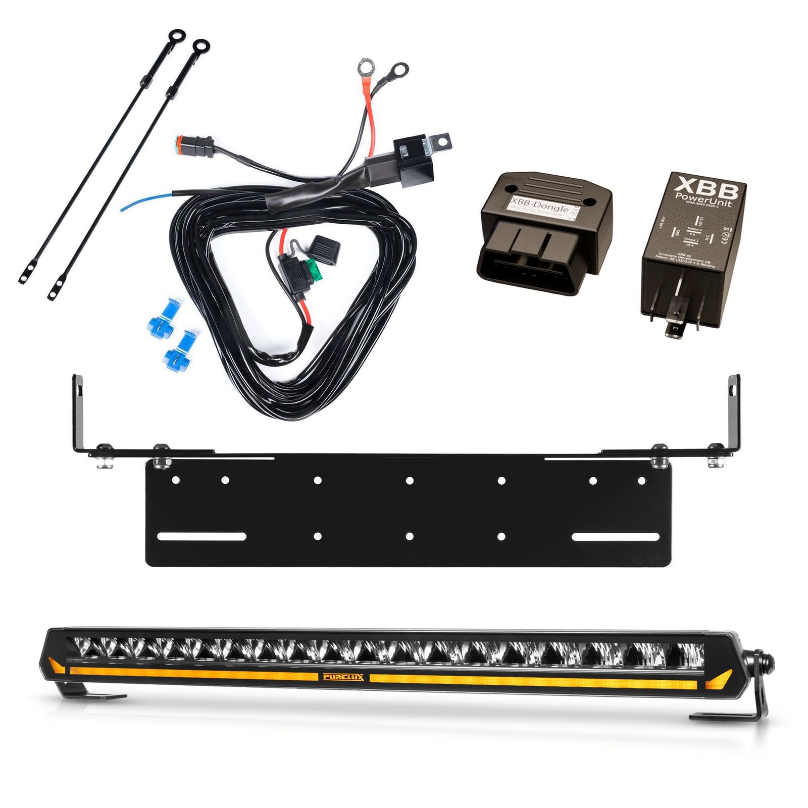 Extraljus Purelux Panther Aero C540 - Kurvad / 54 cm / 108W, 1 st - Komplett paket med justerbar extraljushållare + XBB Dongle&PowerUnit