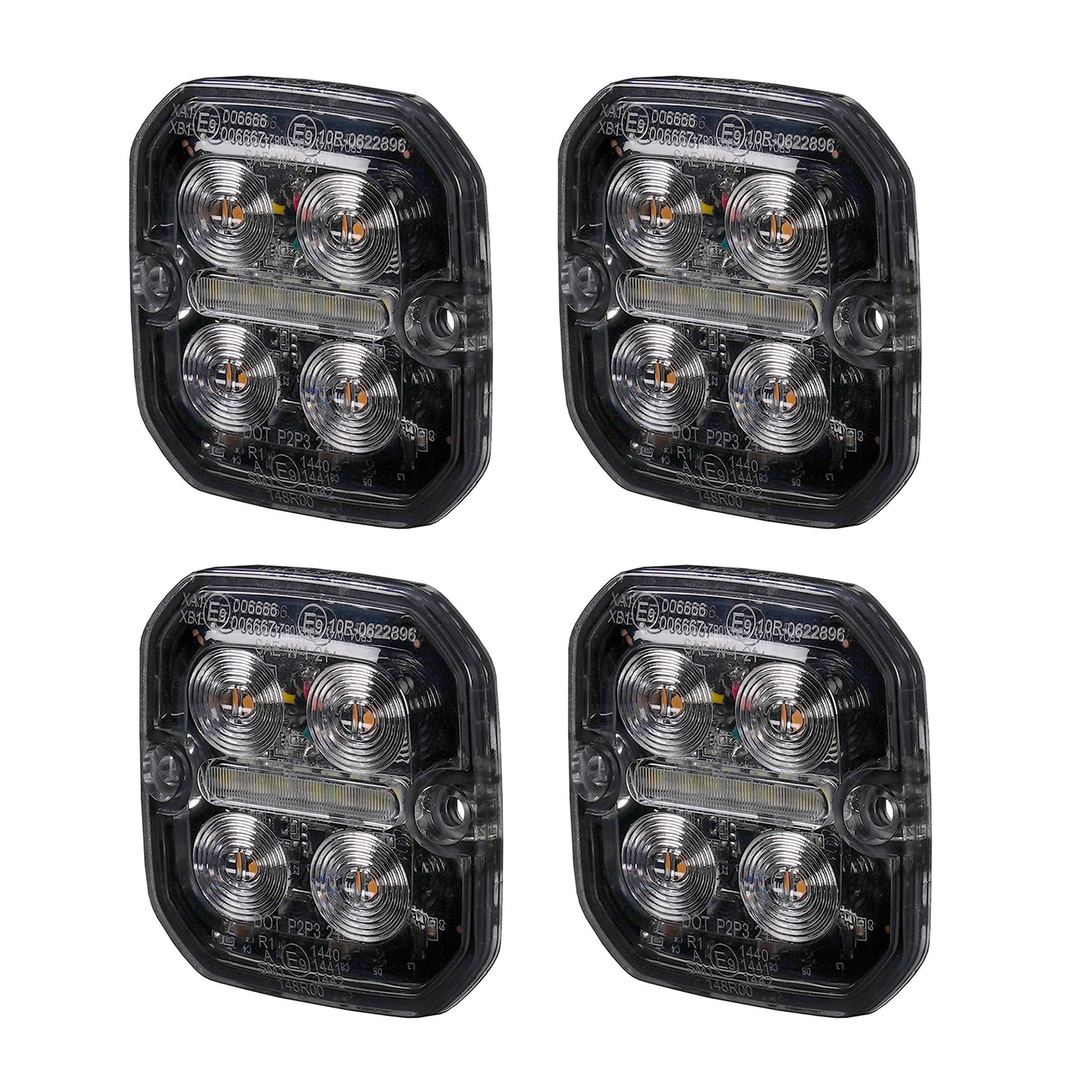 Varningsljus / Positionsljus Purelux Strobe Ultra Slim Square - Orange/Röd / 12/24V / 8W / 60 mm, 4 st