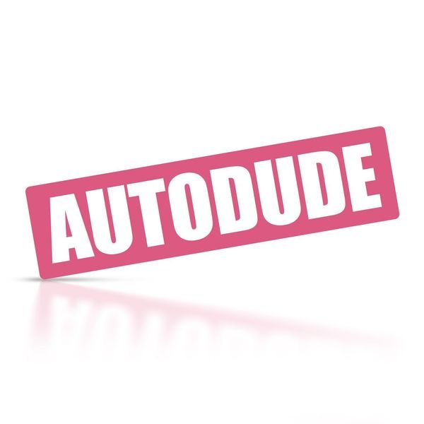 Dekal Autodude rosa med vit text, 130 x 35 mm