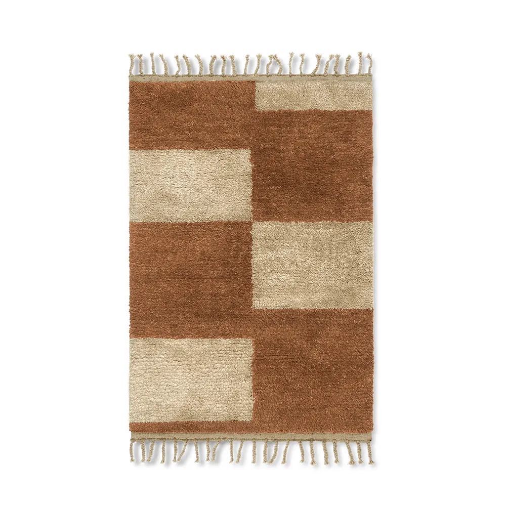 Ferm Living, Mara Handknuten Matta 120x80 cm Dk Brick/Off-W