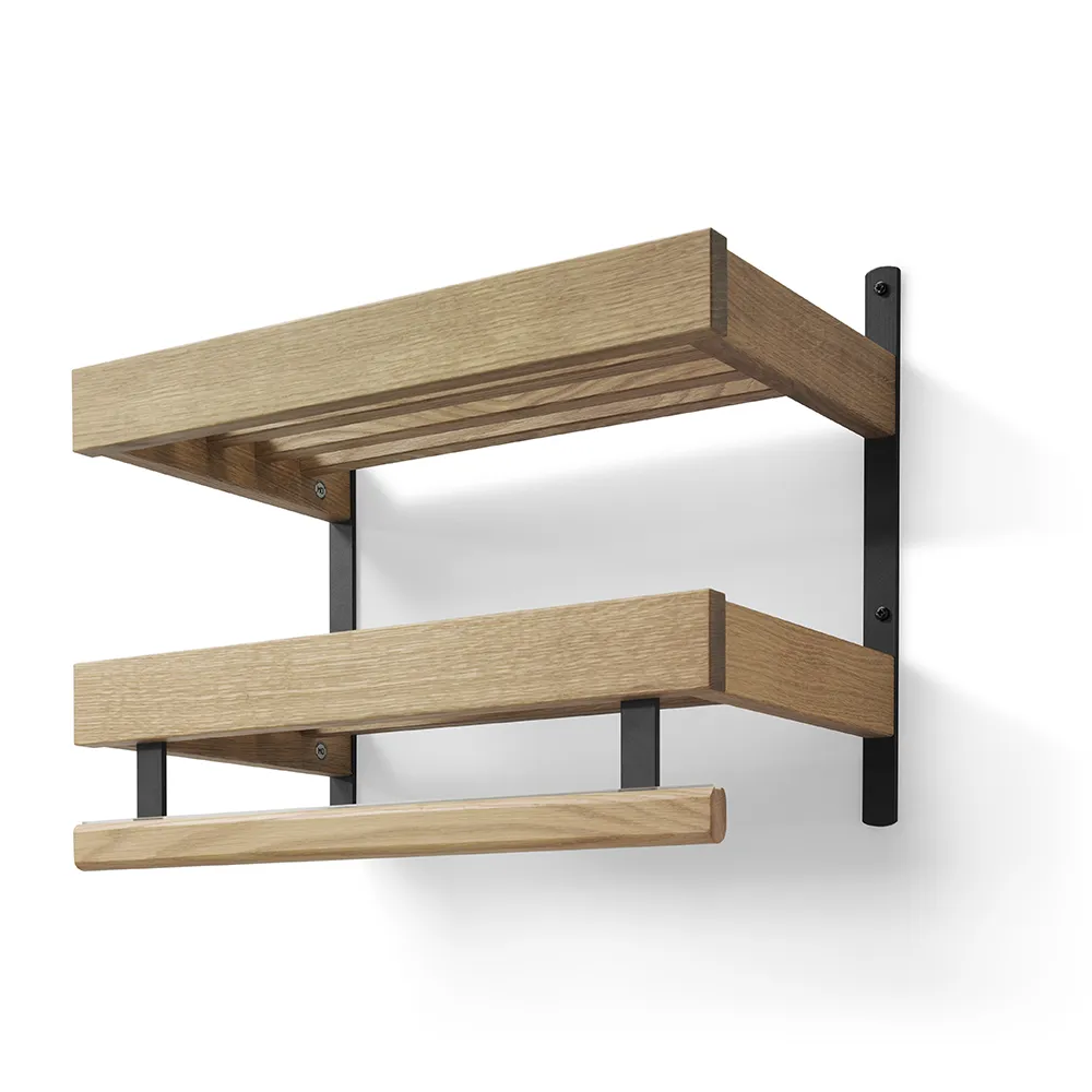 Oscarssons Möbel, Nadja Hatthylla 50 cm 2 plan Oljad Ek/Mattsvart stål