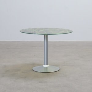 Runt soffbord med grön glasskiva