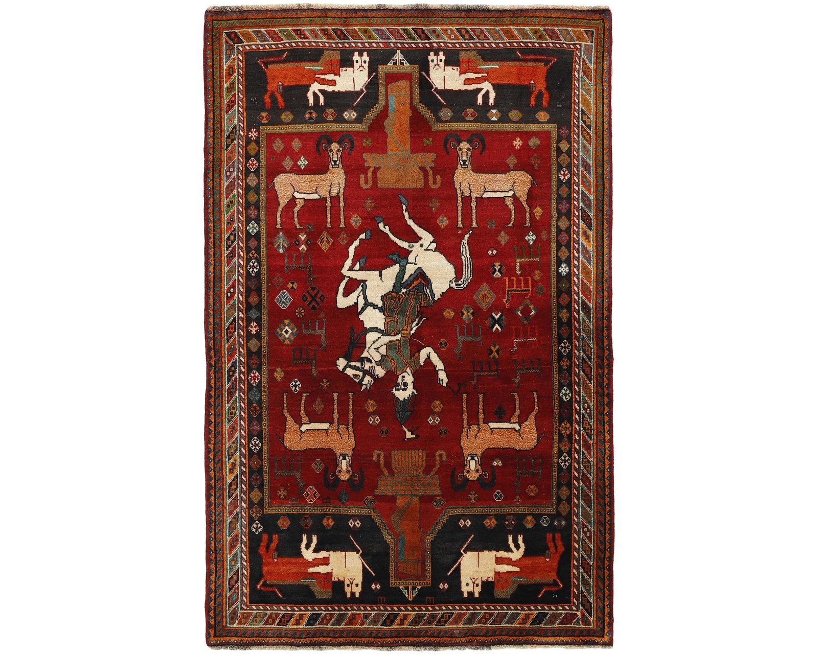 Old Figural Kashghai orientalisk matta 139 x 223 cm