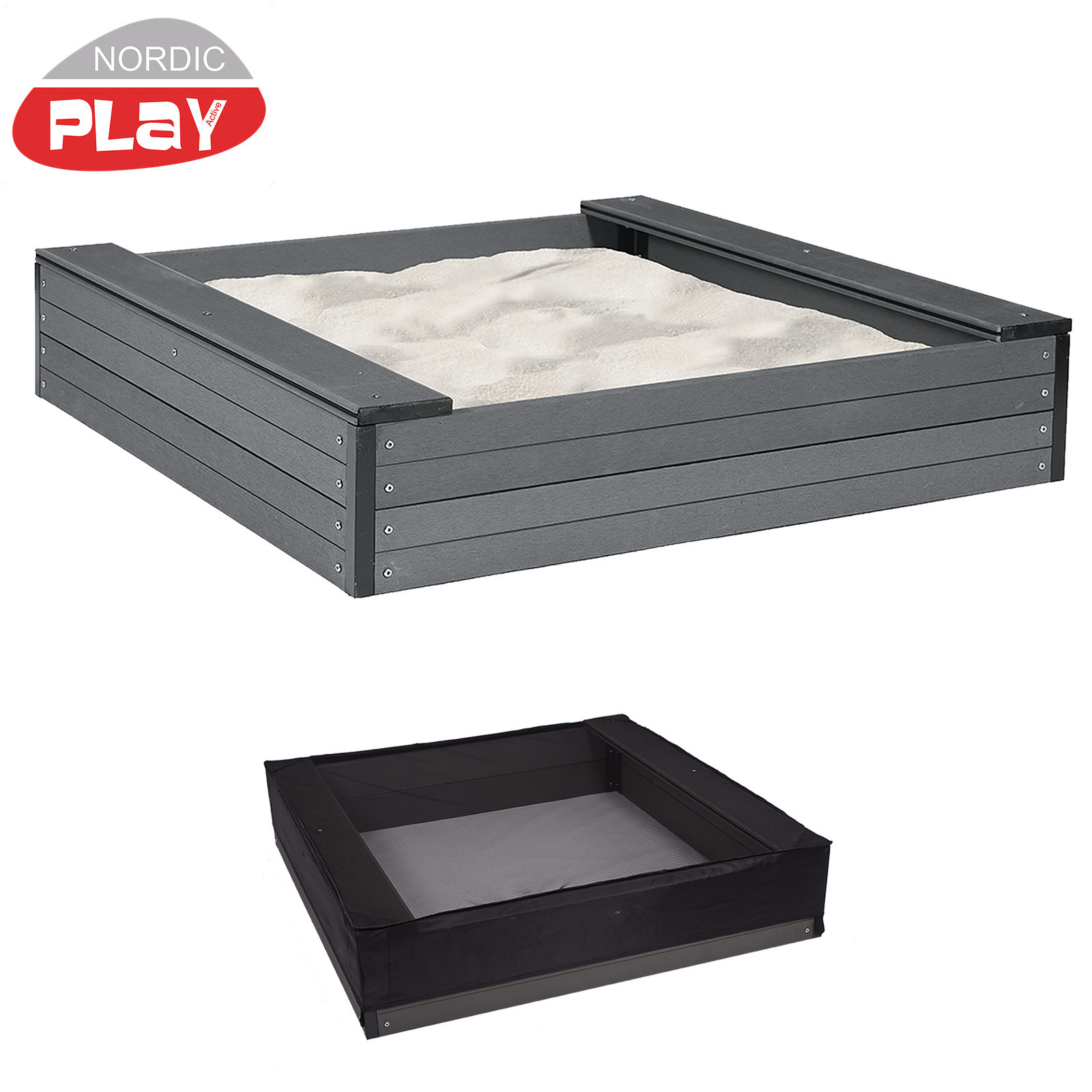 Sandlåda med bänk WPC 120 x 120 cm inkl. nät NORDIC PLAY