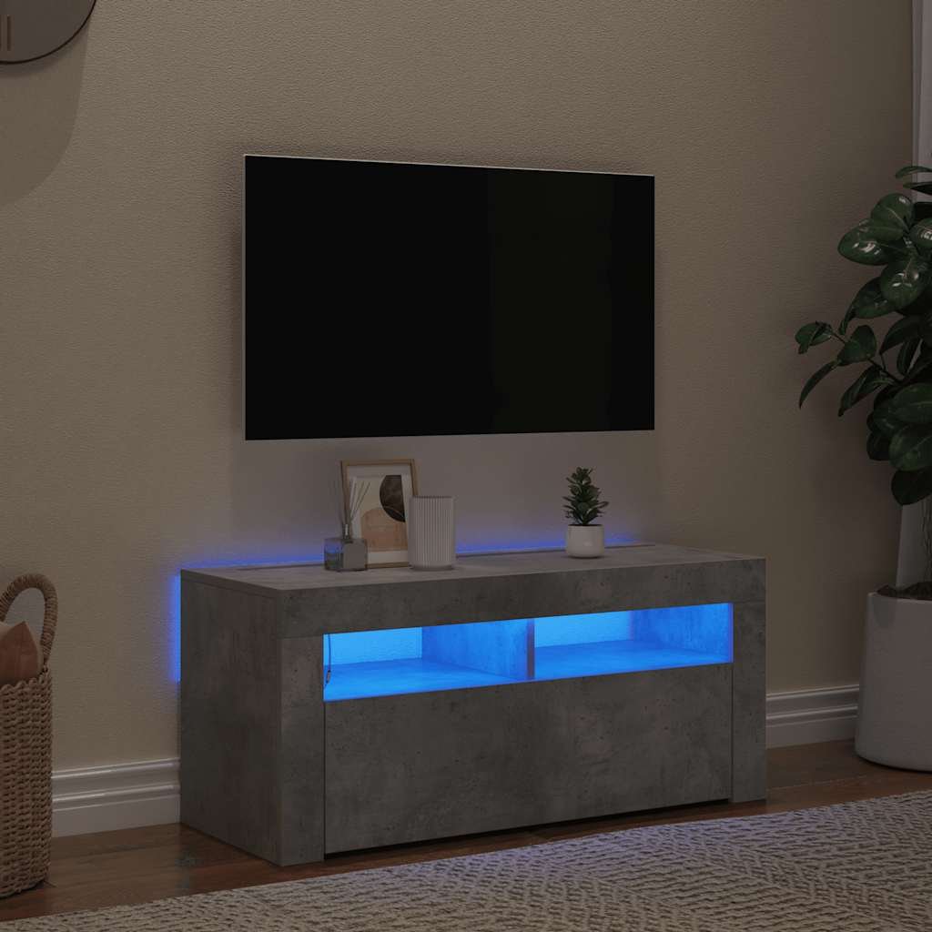 vidaXL TV-bänk med LED-belysning betonggrå 90x35x40 cm