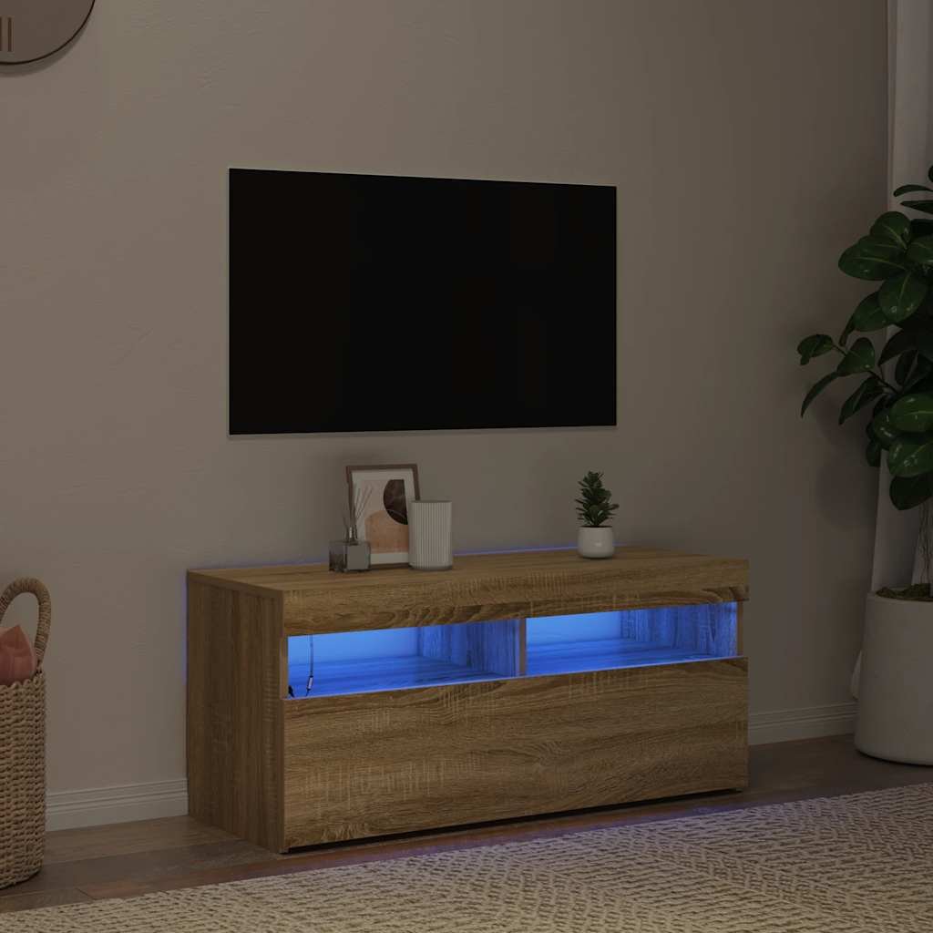 vidaXL TV-bänk med LED-belysning sonoma-ek 90x35x40 cm
