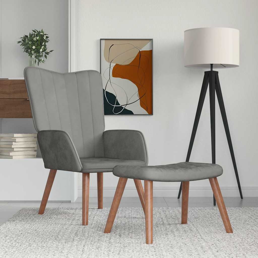 vidaXL Vilstol med fotpall ljusgrå sammet