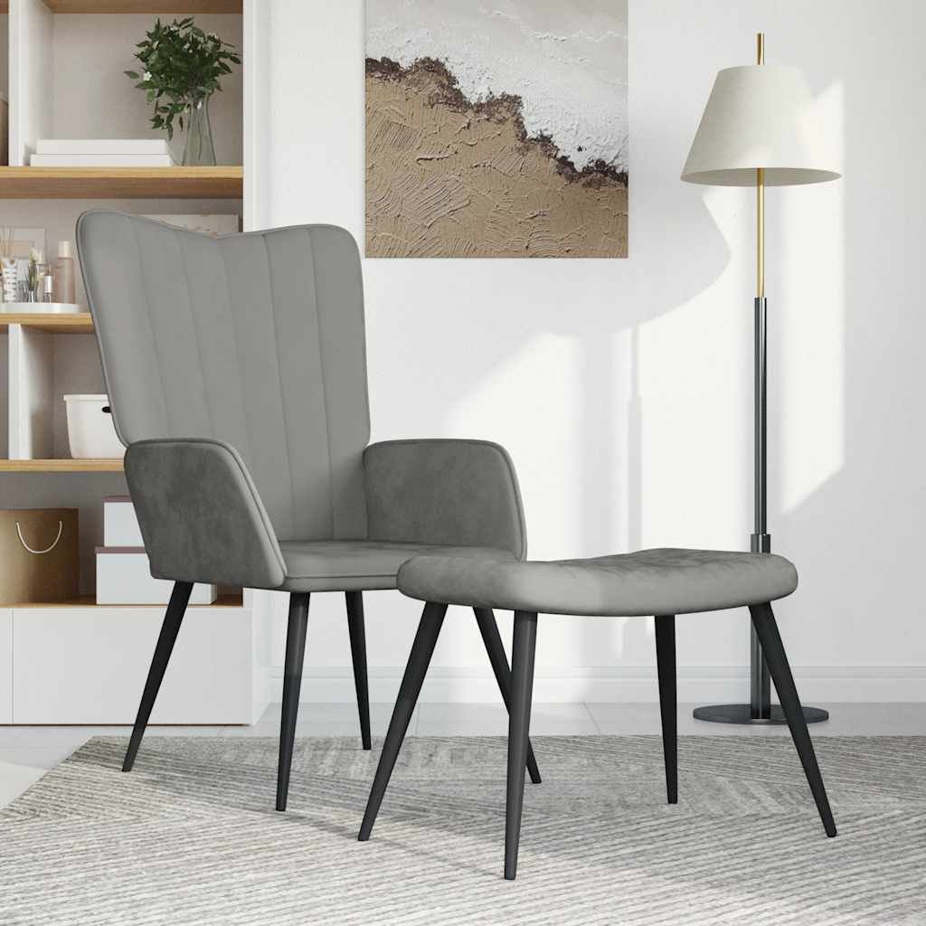 vidaXL Vilstol med fotpall ljusgrå sammet