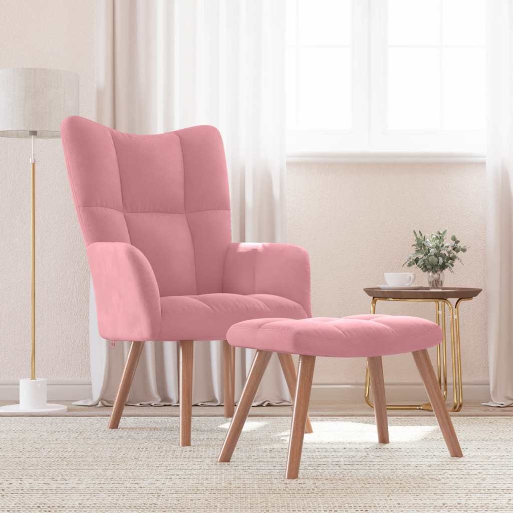 vidaXL Vilstol med fotpall rosa sammet