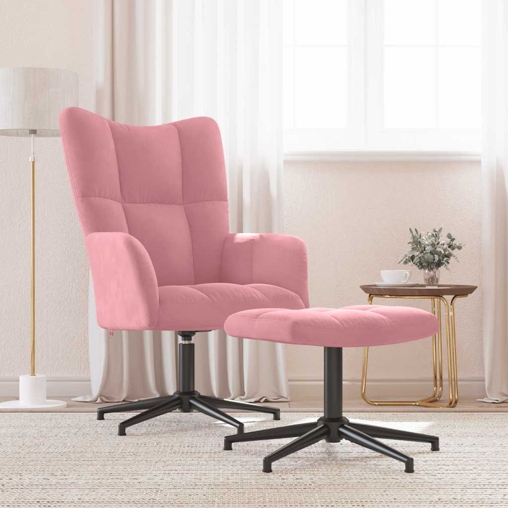 vidaXL Vilstol med fotpall rosa sammet
