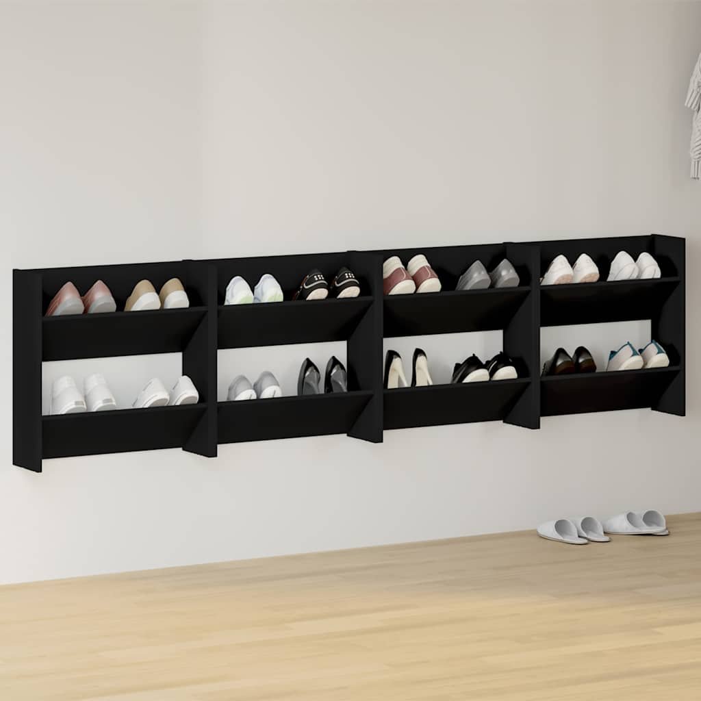 vidaXL Väggmonterade skoställ 4 st svart 60x18x60 cm konstruerat trä