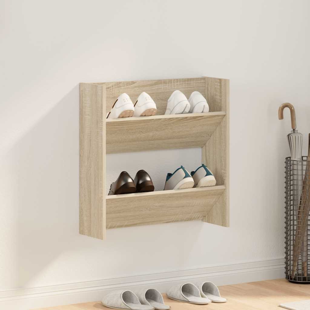vidaXL Väggmonterat skoställ sonoma-ek 60x18x60 cm konstruerat trä