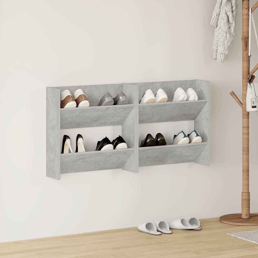 vidaXL Väggmonterat skoställ 2 st betonggrå 60x18x60cm konstruerat trä