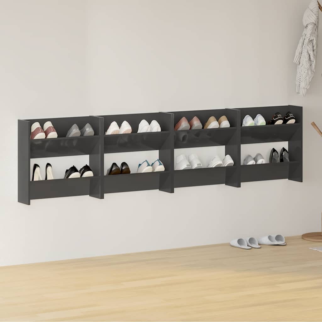 vidaXL Väggmonterat skoställ 4 st grå högglans 60x18x60 cm konstr trä