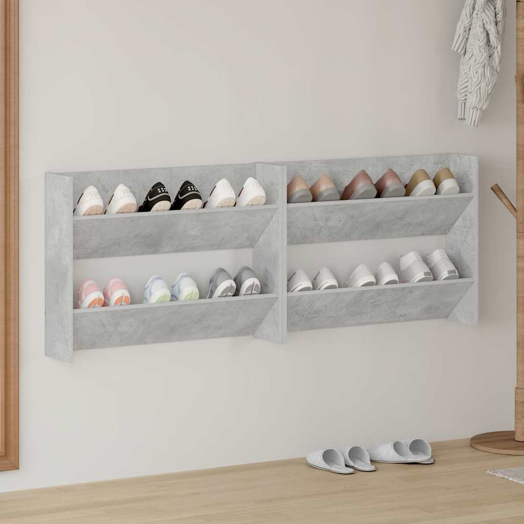 vidaXL Väggmonterat skoställ 2 st betonggrå 80x18x60cm konstruerat trä