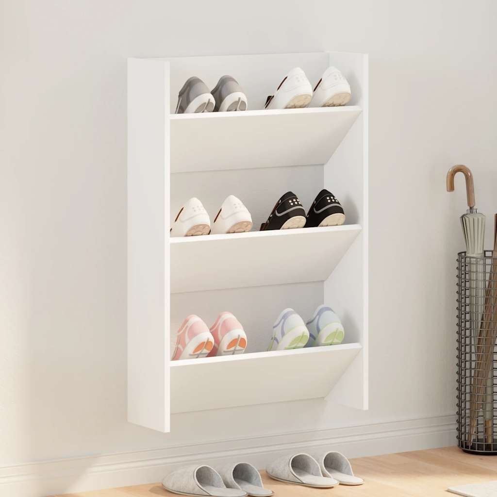 vidaXL Väggmonterat skoställ vit 60x18x90 cm konstruerat trä