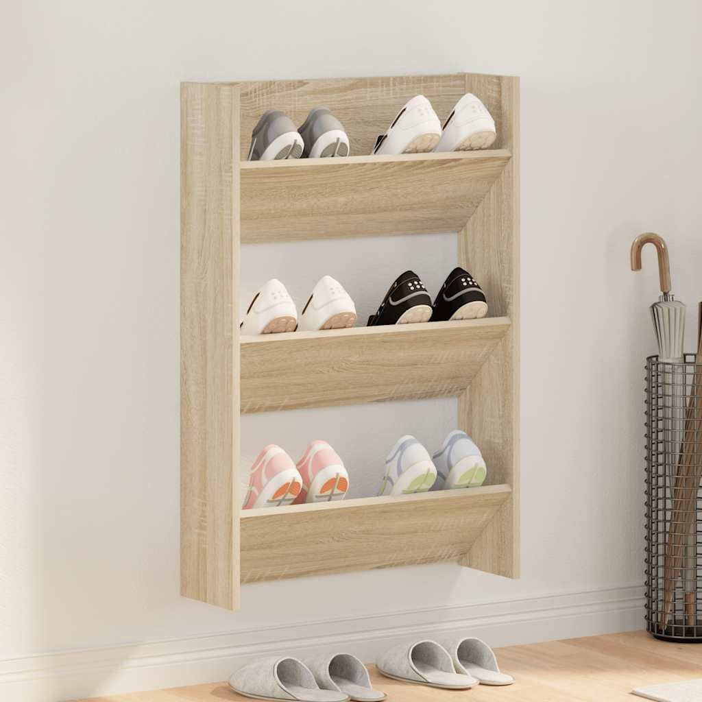 vidaXL Väggmonterat skoställ sonoma-ek 60x18x90 cm konstruerat trä