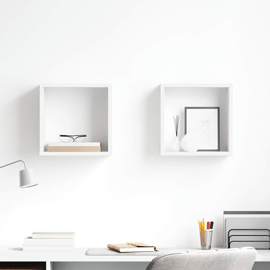 vidaXL Vägghylla kubformad 2 st vit 30x15x30