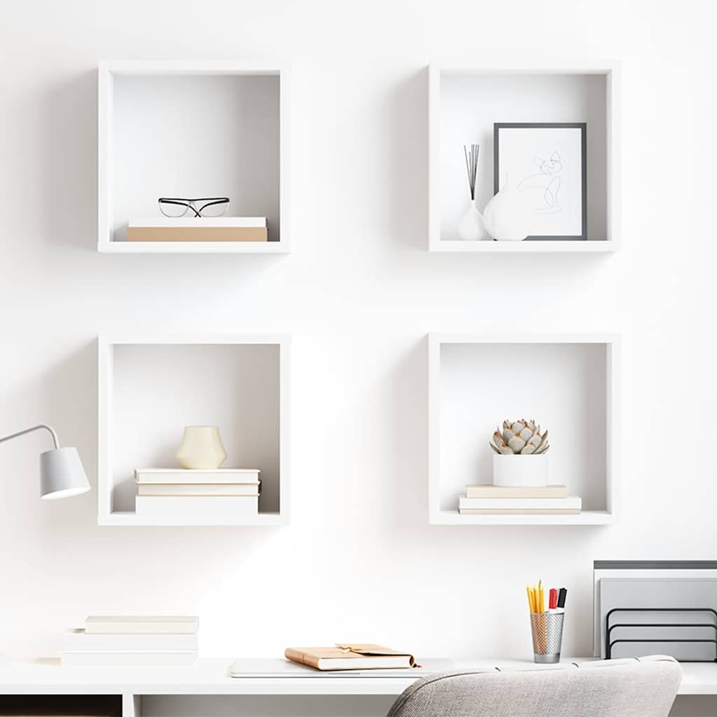 vidaXL Vägghylla kubformad 4 st vit 30x15x30