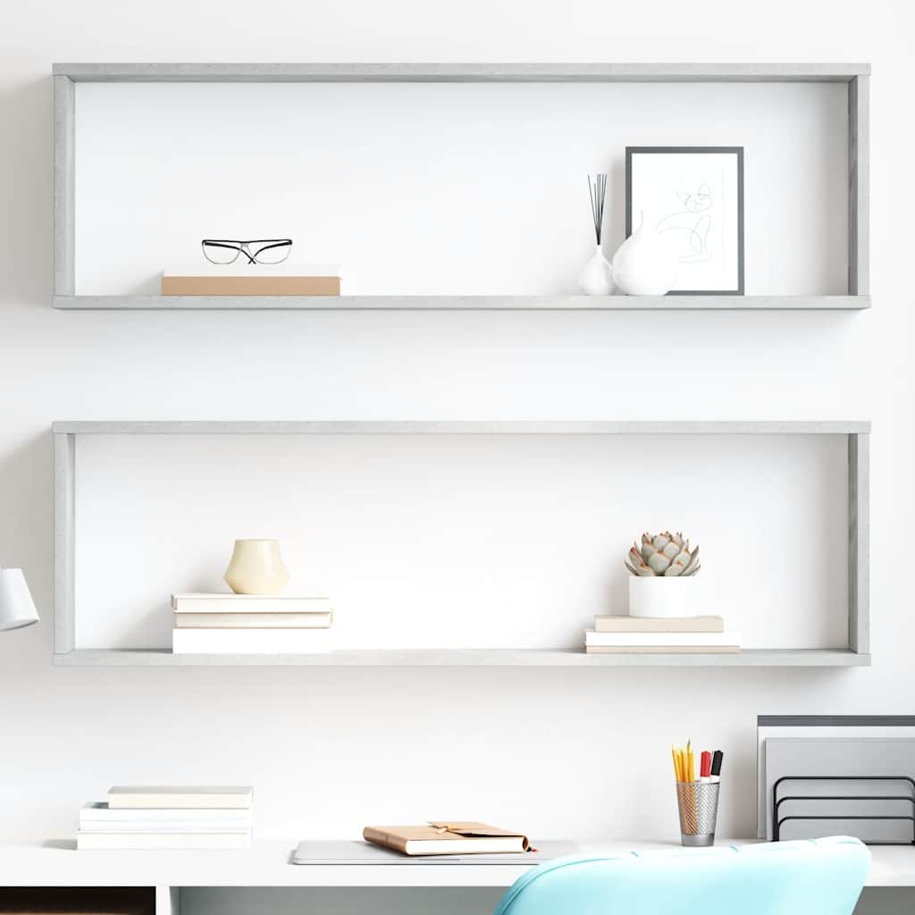 vidaXL Vägghylla kubformad 2 st betonggrå 100x15x30 cm konstruerat trä