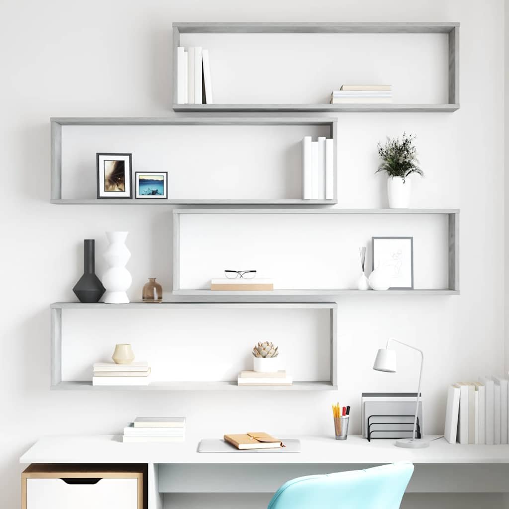 vidaXL Vägghylla kubformad 4 st betonggrå 100x15x30 cm konstruerat trä