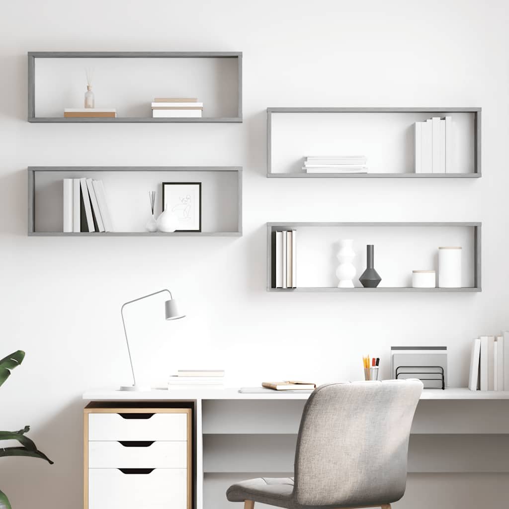 vidaXL Vägghylla kubformad 4 st betonggrå 80x15x26,5cm konstruerat trä
