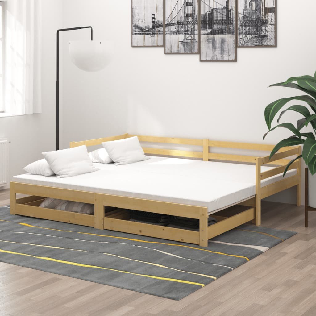 vidaXL Dagbädd utdragbar 2x(90x200) cm massiv furu