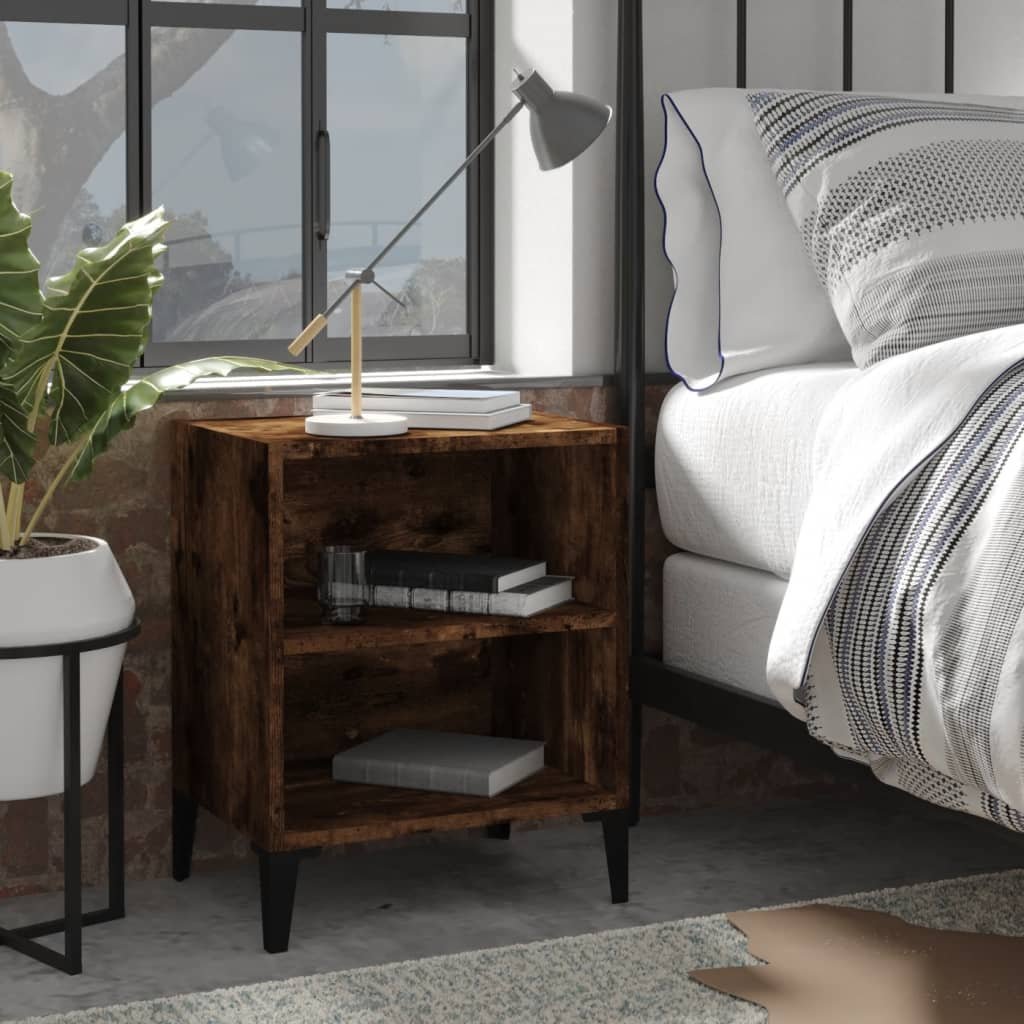 vidaXL Sängbord med metallben rökfärgad ek 40x30x50 cm