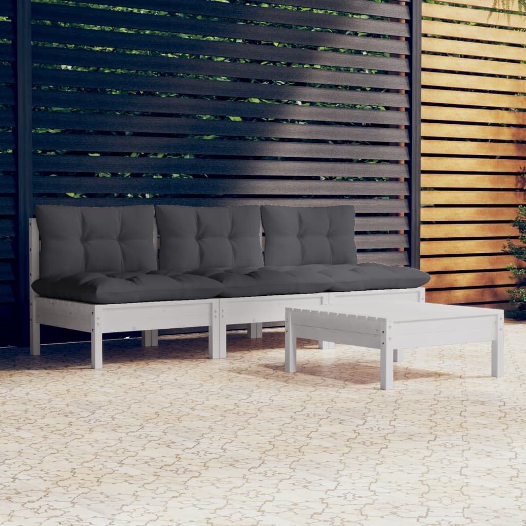 vidaXL Loungegrupp med antracit dynor 4 delar massiv furu